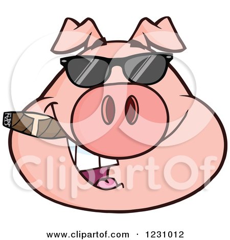 Clipart of a Pig Head with a Cigar and Sunglasses - Royalty Free Vector Illustration by Hit Toon