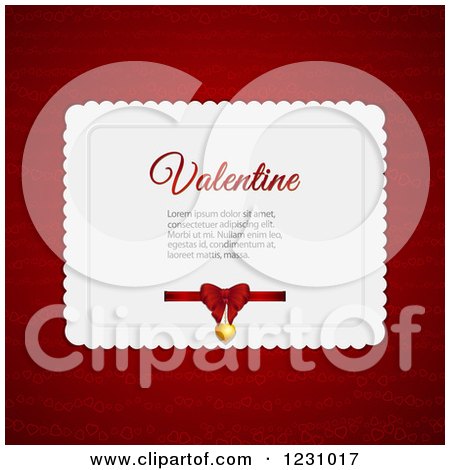 Clipart of a Valentine Card and Sample Text with a Bow and Pendant over Red - Royalty Free Vector Illustration by elaineitalia