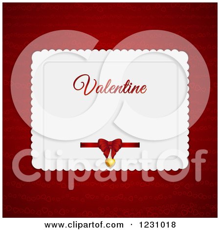 Clipart of a Valentine Card with a Bow and Pendant over Red - Royalty Free Vector Illustration by elaineitalia