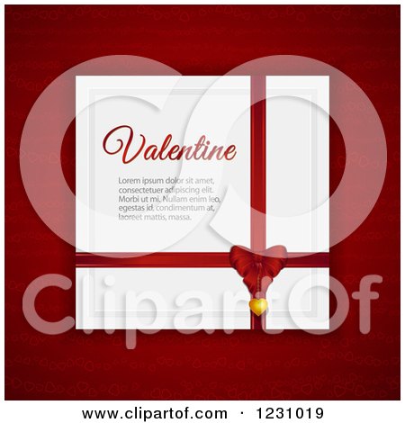 Clipart of a Red Bow with a Valentine Card and Sample Text over Red - Royalty Free Vector Illustration by elaineitalia