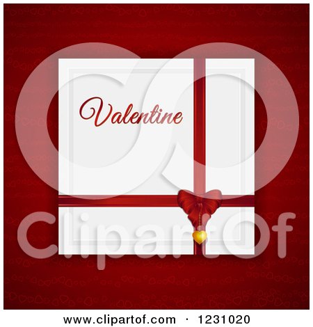 Clipart of a Red Bow with a Valentine Card over Red - Royalty Free Vector Illustration by elaineitalia