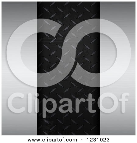 Clipart of a 3d Black Diamond Plate Panel with Brushed Metal - Royalty Free Vector Illustration by elaineitalia