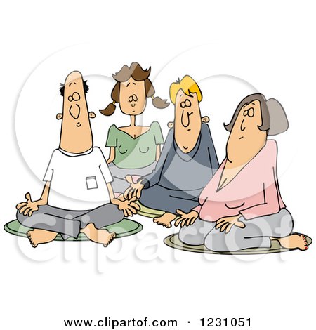 Clipart of a Group of Caucasian Men and Women Meditating - Royalty Free Vector Illustration by djart