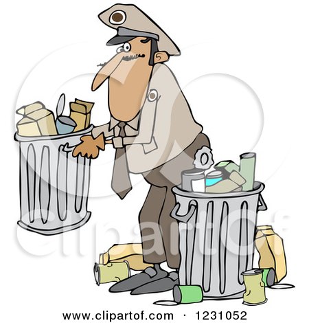 Clipart of a Man Picking up a Garbage Can - Royalty Free Vector Illustration by djart