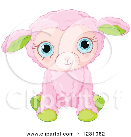 Clipart of a Cute Pink and Green Baby Easter Lamb - Royalty Free Vector Illustration by Pushkin