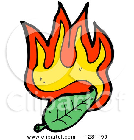 Clipart of a Green Leaf and Flames - Royalty Free Vector Illustration by lineartestpilot