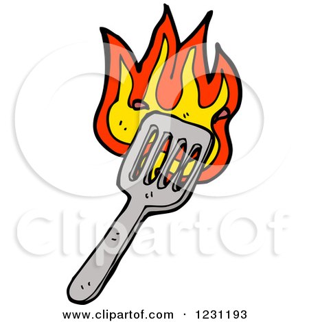 Clipart of a Flaming Spatula - Royalty Free Vector Illustration by lineartestpilot