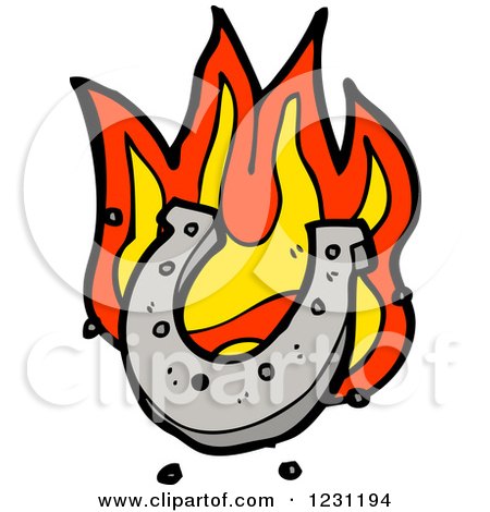 Clipart of a Flaming Horseshoe - Royalty Free Vector Illustration by lineartestpilot