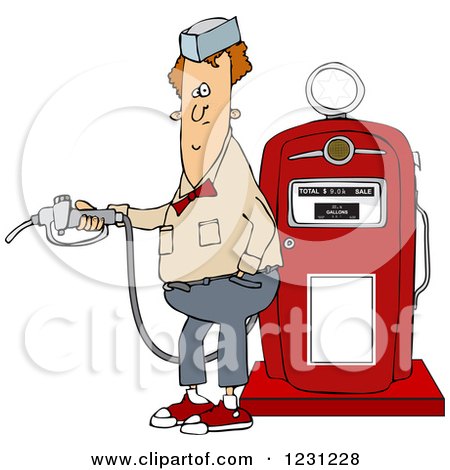 Clipart of a Gas Attendant Holding a Nozzle - Royalty Free Vector Illustration by djart