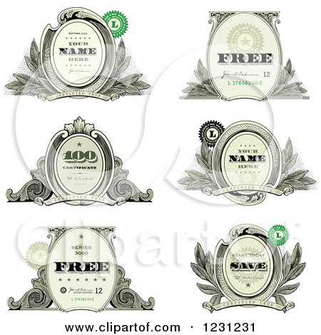 Clipart of Money Themed Labels with Sample Text - Royalty Free Vector Illustration by BestVector