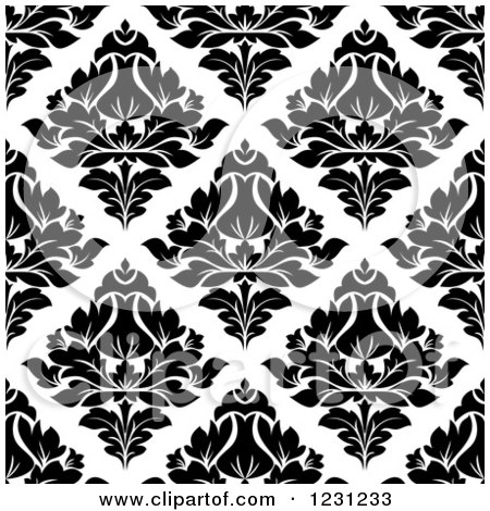 Clipart of a Seamless Black and White Arabesque Damask Background Pattern 9 - Royalty Free Vector Illustration by Vector Tradition SM