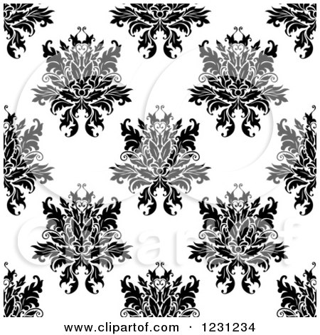 Clipart of a Seamless Black and White Arabesque Damask Background Pattern 12 - Royalty Free Vector Illustration by Vector Tradition SM
