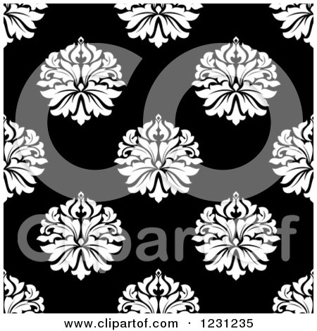Clipart of a Seamless Black and White Arabesque Damask Background Pattern 16 - Royalty Free Vector Illustration by Vector Tradition SM