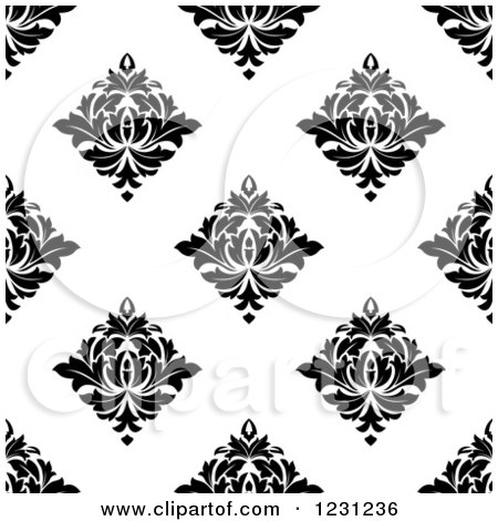 Clipart of a Seamless Black and White Arabesque Damask Background Pattern 15 - Royalty Free Vector Illustration by Vector Tradition SM