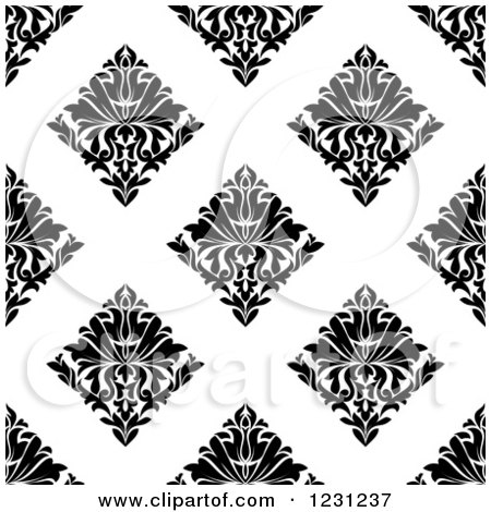 Clipart of a Seamless Black and White Arabesque Damask Background Pattern 14 - Royalty Free Vector Illustration by Vector Tradition SM
