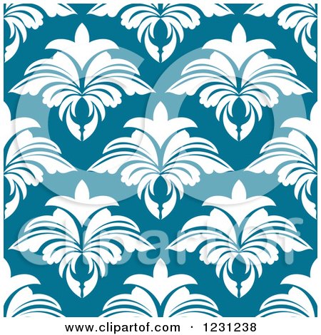 Clipart of a Seamless White and Blue Arabesque Damask Background Pattern - Royalty Free Vector Illustration by Vector Tradition SM