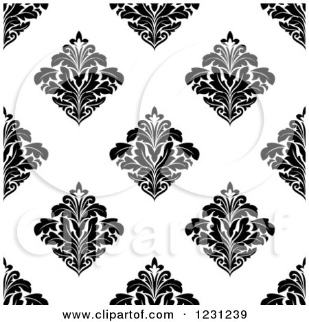 Clipart of a Seamless Black and White Arabesque Damask Background Pattern 10 - Royalty Free Vector Illustration by Vector Tradition SM