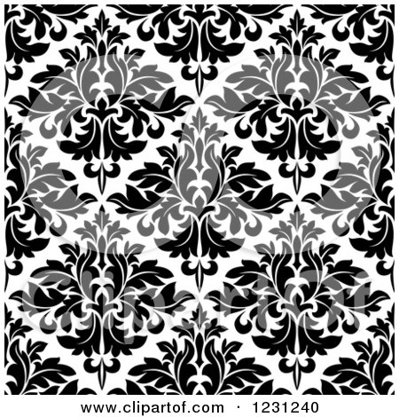 Clipart of a Seamless Black and White Arabesque Damask Background Pattern 11 - Royalty Free Vector Illustration by Vector Tradition SM