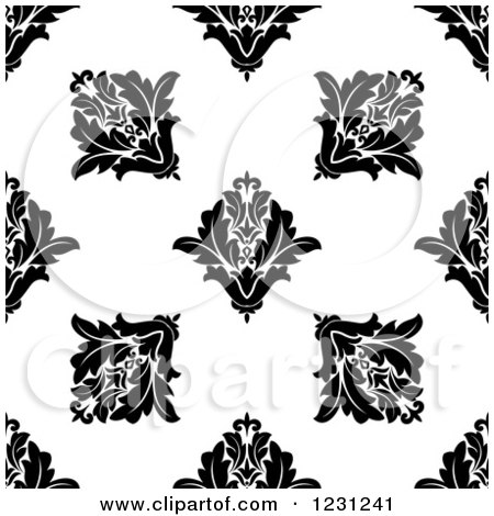 Clipart of a Seamless Black and White Arabesque Damask Background Pattern 13 - Royalty Free Vector Illustration by Vector Tradition SM