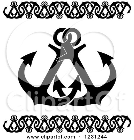 Clipart of Black and White Anchors and Border - Royalty Free Vector Illustration by Vector Tradition SM