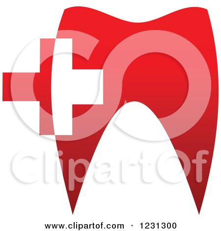 Clipart of a Red Tooth and Medical Cross - Royalty Free Vector Illustration by Vector Tradition SM