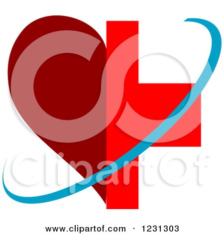 Clipart of a Blue Swoosh over a Half Red Heart and Medical Cross - Royalty Free Vector Illustration by Vector Tradition SM