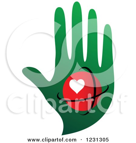 Clipart of a Red Heart Orb over a Green Hand - Royalty Free Vector Illustration by Vector Tradition SM