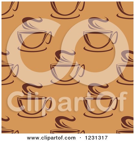 Clipart of a Seamless Background Pattern of Steamy Coffee Cups - Royalty Free Vector Illustration by Vector Tradition SM