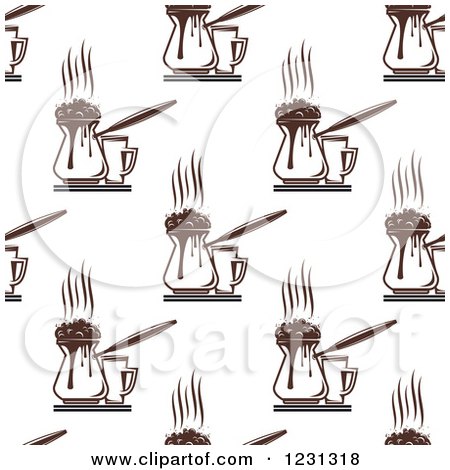 Clipart of a Seamless Background Pattern of Coffee Frothing Pitchers and Cups - Royalty Free Vector Illustration by Vector Tradition SM