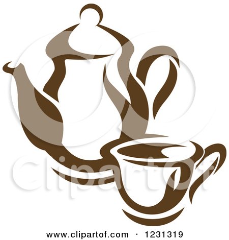 Clipart of a Brown Tea or Coffee Pot with a Cup - Royalty Free Vector Illustration by Vector Tradition SM