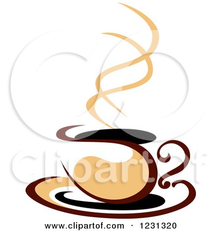 Clipart of a Tan and Brown Hot Steamy Coffee Cup 10 - Royalty Free Vector Illustration by Vector Tradition SM
