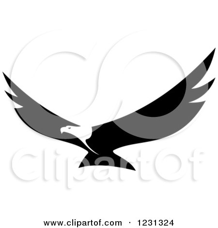 Clipart of a Black and White Flying Bald Eagle - Royalty Free Vector Illustration by Vector Tradition SM