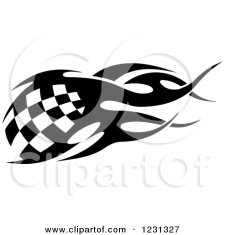 Clipart of a Black and White Flaming Checkered Racing Flag - Royalty Free Vector Illustration by Vector Tradition SM