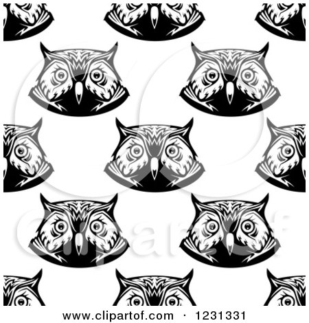 Clipart of a Seamless Pattern Background of Owls in Black and White 6 - Royalty Free Vector Illustration by Vector Tradition SM