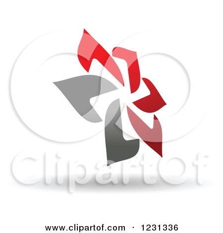 Clipart of a Red and Gray Windmill or Flower Logo and Shadow - Royalty Free Vector Illustration by Vector Tradition SM