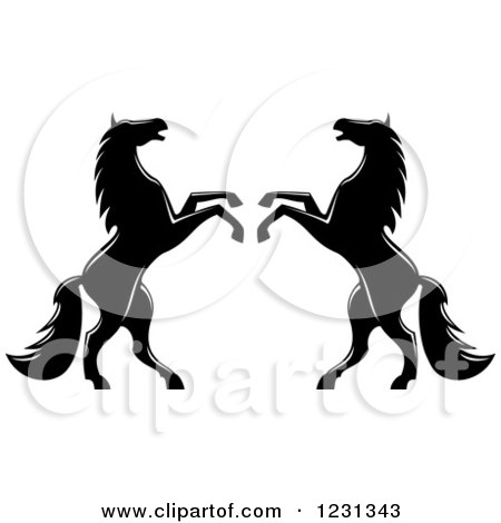 Clipart of Two Black and White Rearing Horses 4 - Royalty Free Vector Illustration by Vector Tradition SM