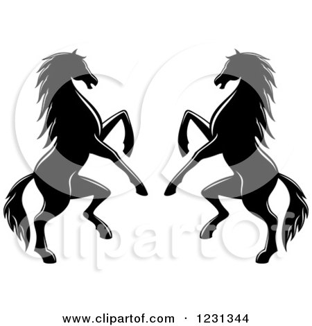 Clipart of Two Black and White Rearing Horses 3 - Royalty Free Vector Illustration by Vector Tradition SM