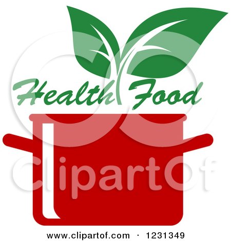 Clipart of a Red Pot with Green Leaves and Health Food Text - Royalty Free Vector Illustration by Vector Tradition SM