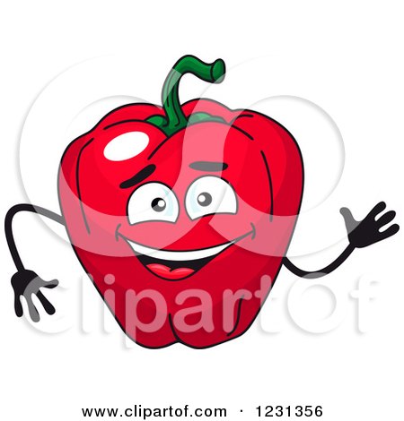 Clipart of a Waving Red Bell Pepper Character - Royalty Free Vector Illustration by Vector Tradition SM