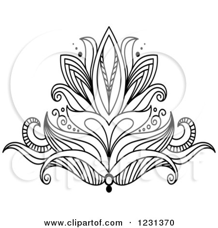 Clipart of a Black and White Henna Lotus Flower 4 - Royalty Free Vector Illustration by Vector Tradition SM