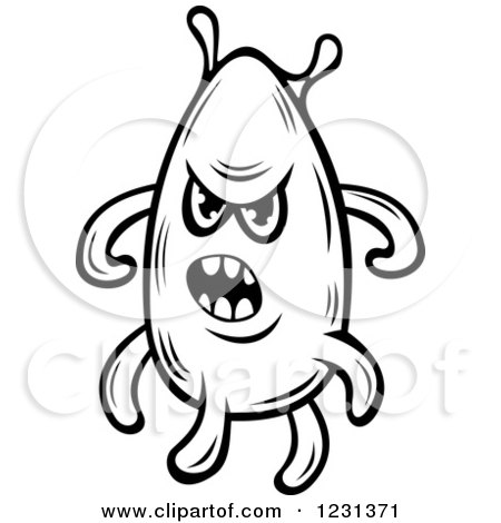 Clipart of a Mad Black and White Amoeba or Monster - Royalty Free Vector Illustration by Vector Tradition SM
