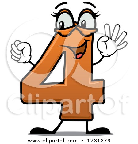 Clipart of a Happy Number 4 Mascot Holding up Four Fingers - Royalty Free Vector Illustration by Vector Tradition SM