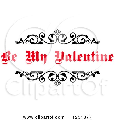 Clipart of a Be My Valentine Text with Black Floral Borders - Royalty Free Vector Illustration by Vector Tradition SM