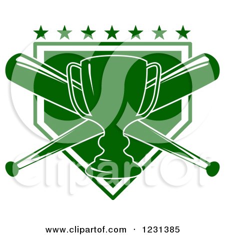 Clipart of a Green Trophy Cup with Crossed Baseball Bats and Stars over a Shield - Royalty Free Vector Illustration by Vector Tradition SM