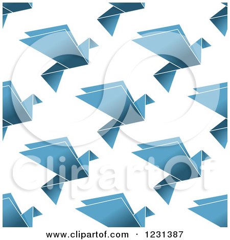 Clipart of a Seamless Background Pattern of Blue Origami Doves - Royalty Free Vector Illustration by Vector Tradition SM