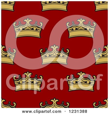 Clipart of a Seamless Background Pattern of Gold Crowns on Red - Royalty Free Vector Illustration by Vector Tradition SM