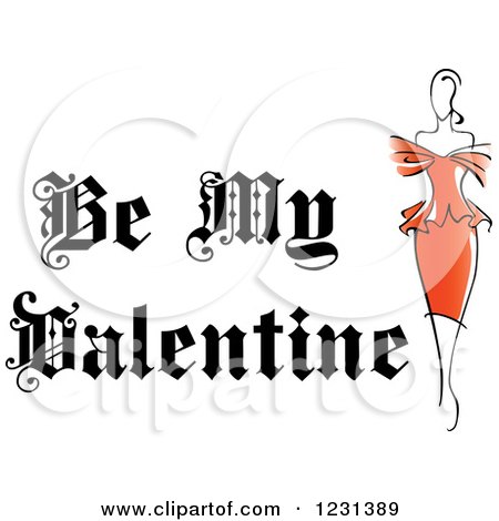 Clipart of a Be My Valentine Text with a Lady in Red - Royalty Free Vector Illustration by Vector Tradition SM