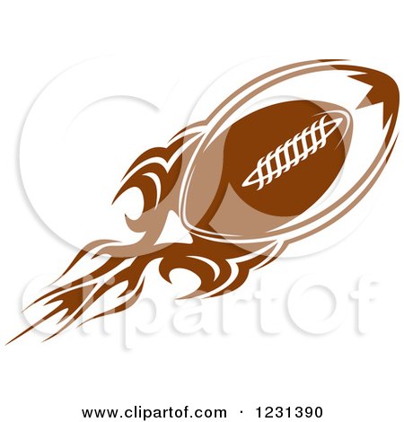 Clipart of a Brown Flying American Football with Flames - Royalty Free Vector Illustration by Vector Tradition SM
