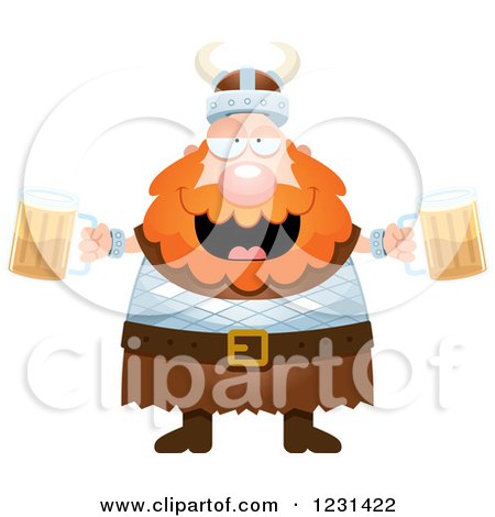 Clipart of a Drunk Red Haired Viking Man with Beer - Royalty Free Vector Illustration by Cory Thoman
