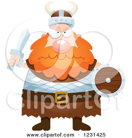 Clipart of a Mad Red Haired Viking Man - Royalty Free Vector Illustration by Cory Thoman